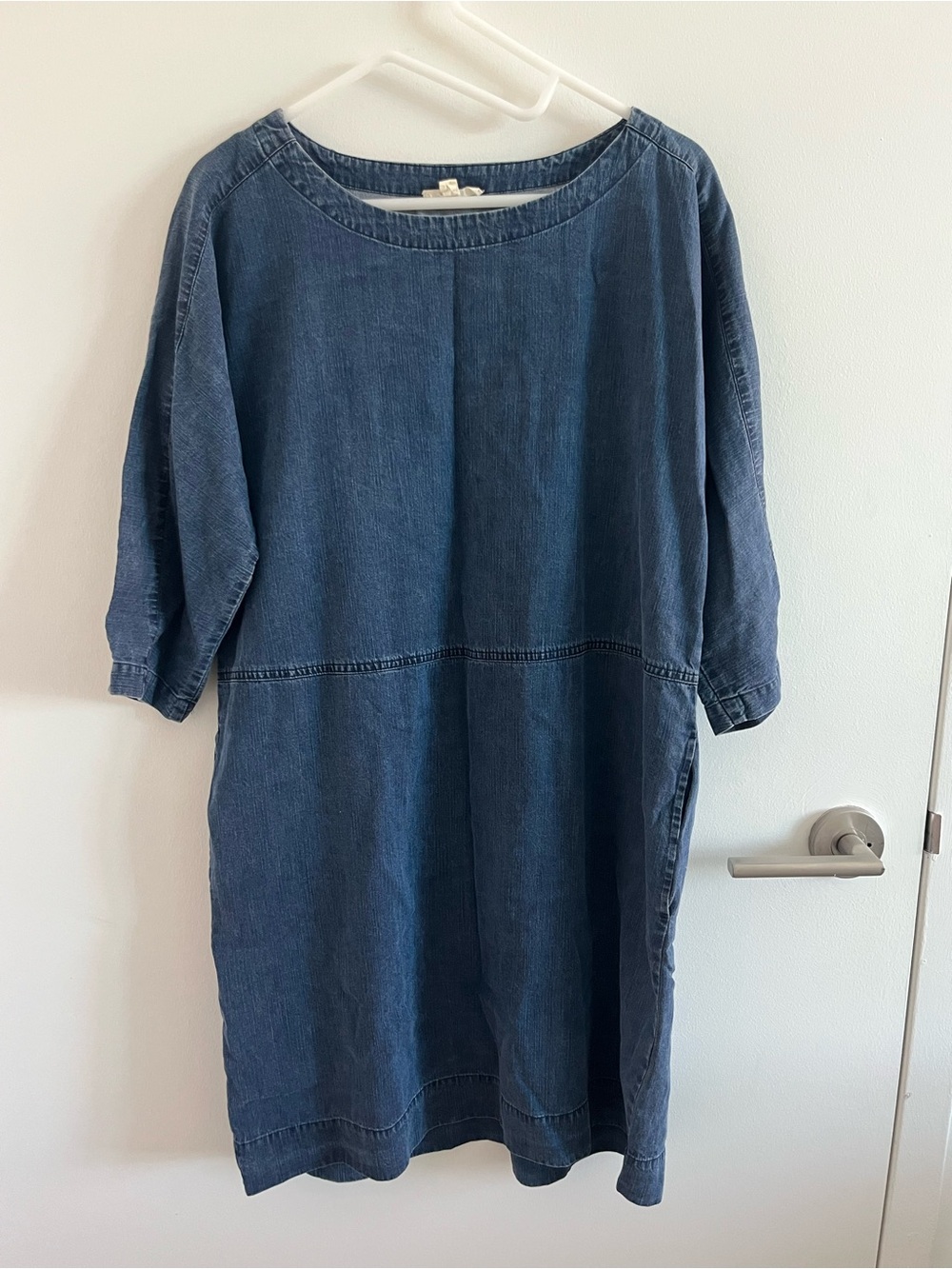Eileen Fisher Tencel Organic Cotton Denim Dress Blue Chambray Relaxed Fit Small